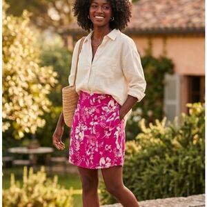 NWT Lauren Ralph Lauren pink and white hibiscus 100% silk skirt women's size 4